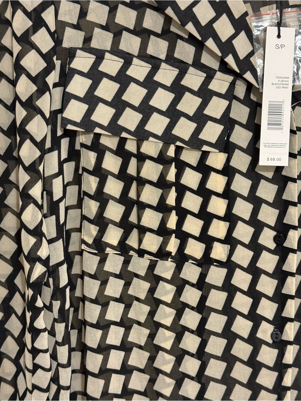 T Tahari Black and White Checked Button-Down Shirt - Picture 4 of 7
